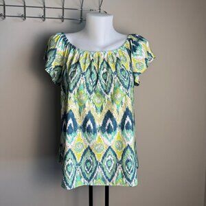 Kim & Cami Women's Boho Short Sleeve Beach Top Multicolor Medium Festival Summer